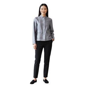 S Max Mara Vintage Unique 100% Silk Snap Front High Collar Blouse Size 8